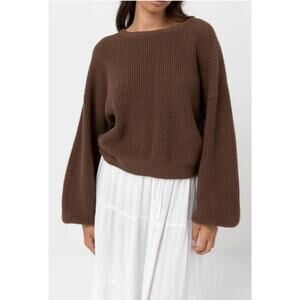 Rhythm brown waffle knit crew sweater